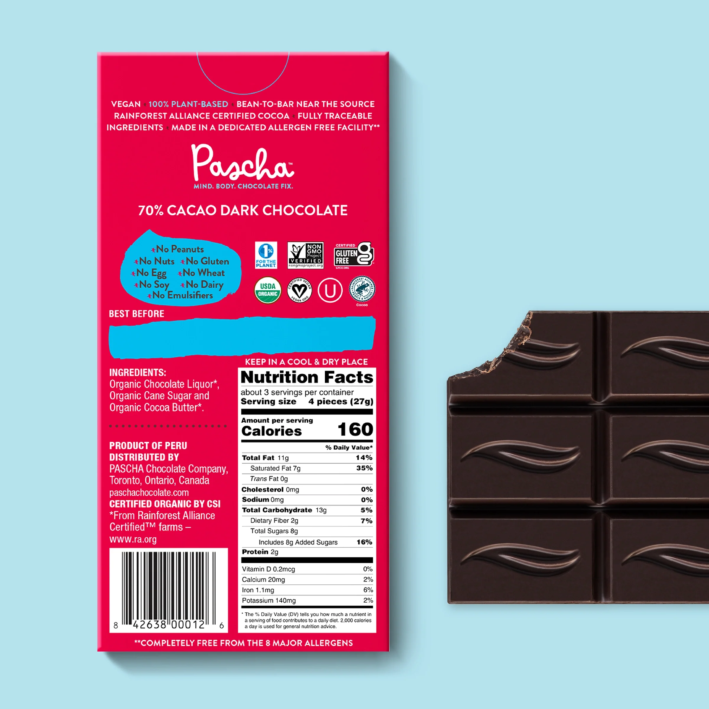 70% Cacao Organic Vegan Dark Chocolate Bar - Image 3