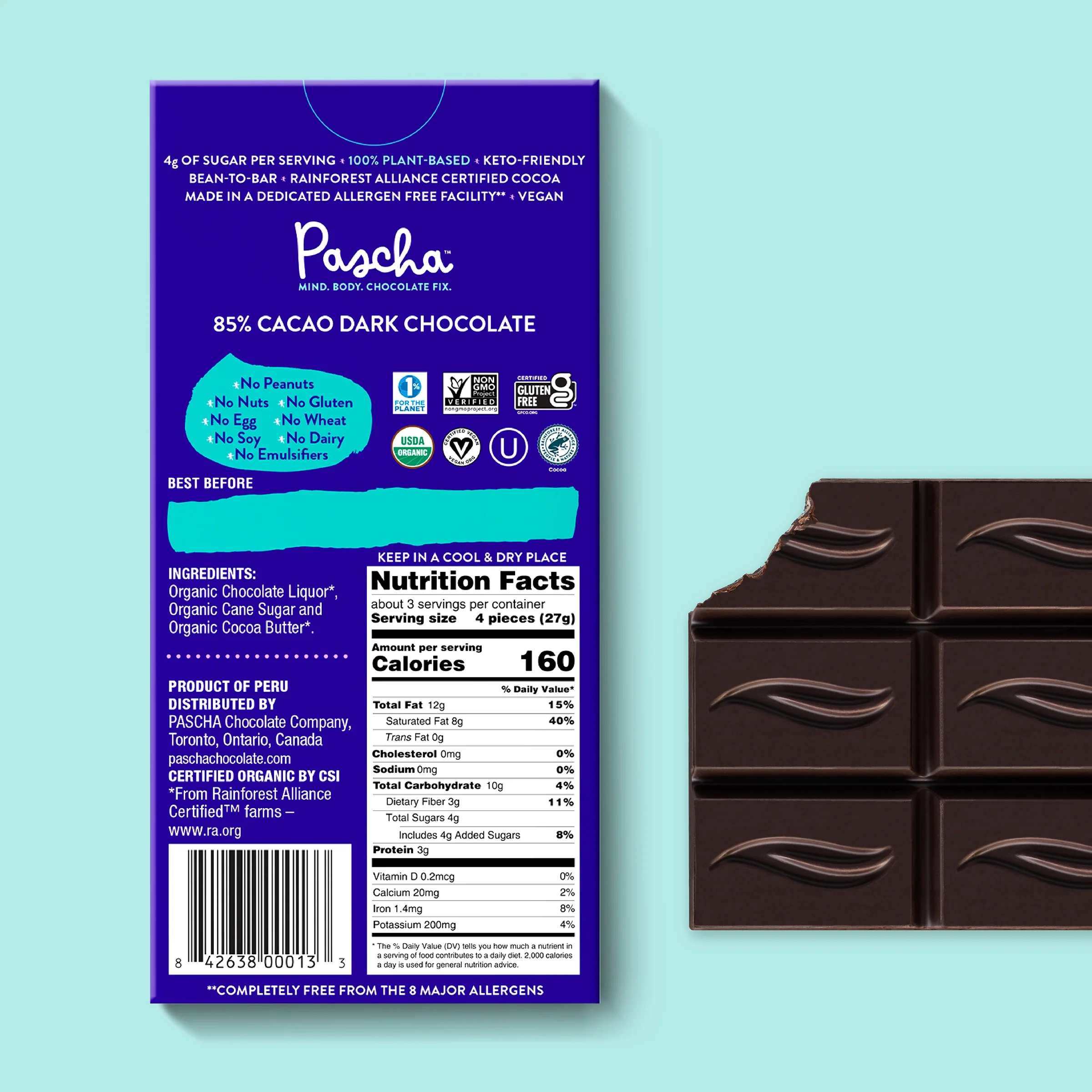 85% Cacao Organic Vegan Dark Chocolate Bar - Image 3